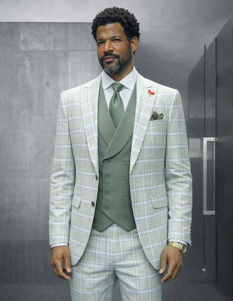 Statement Diego Mint Super 200's Italian Wool/Cashmere Vested Suit