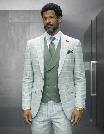Statement Diego Mint Super 200's Italian Wool/Cashmere Vested Suit