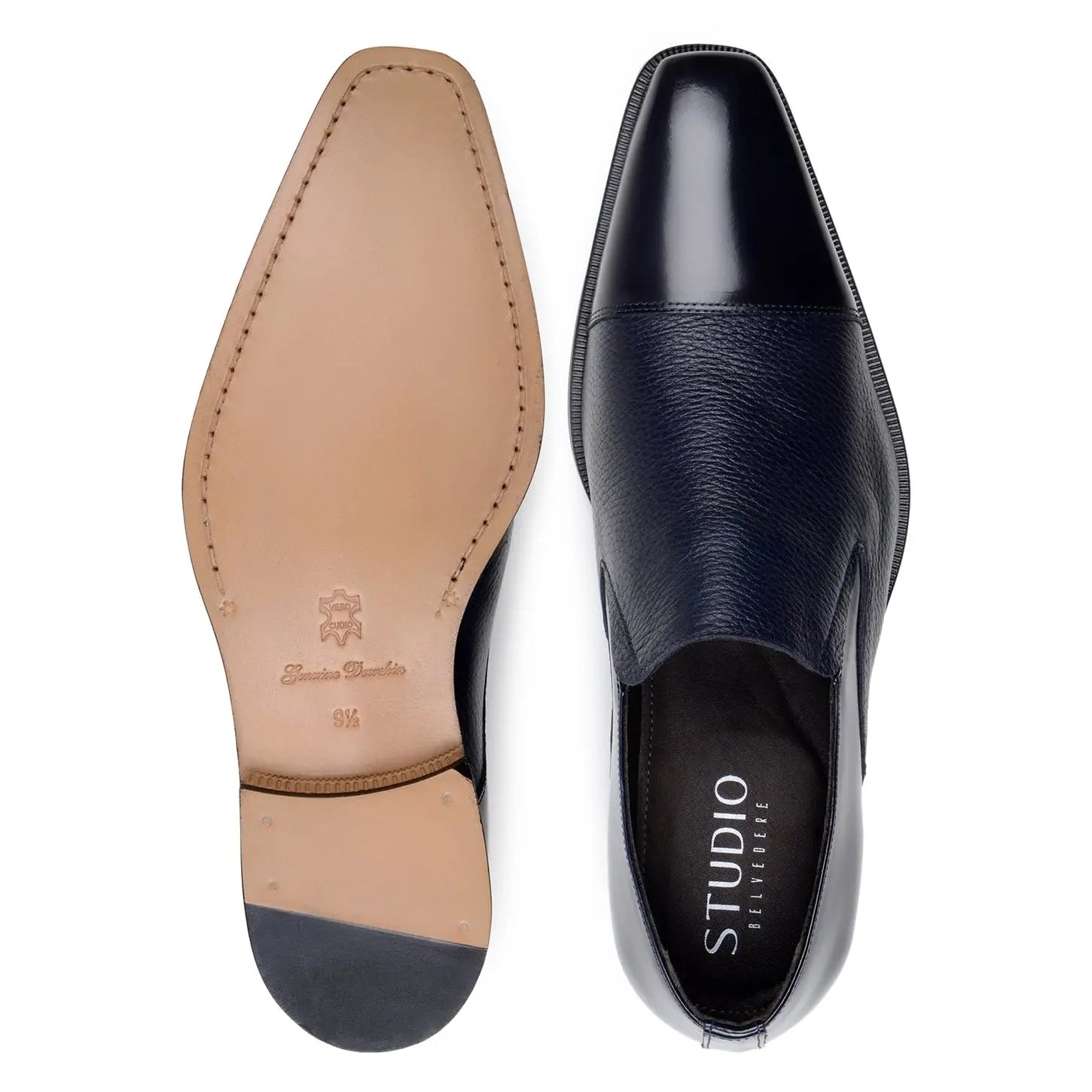 Belvedere Andreo Navy Genuine Leather Italian Deerskin/Calf Loafers