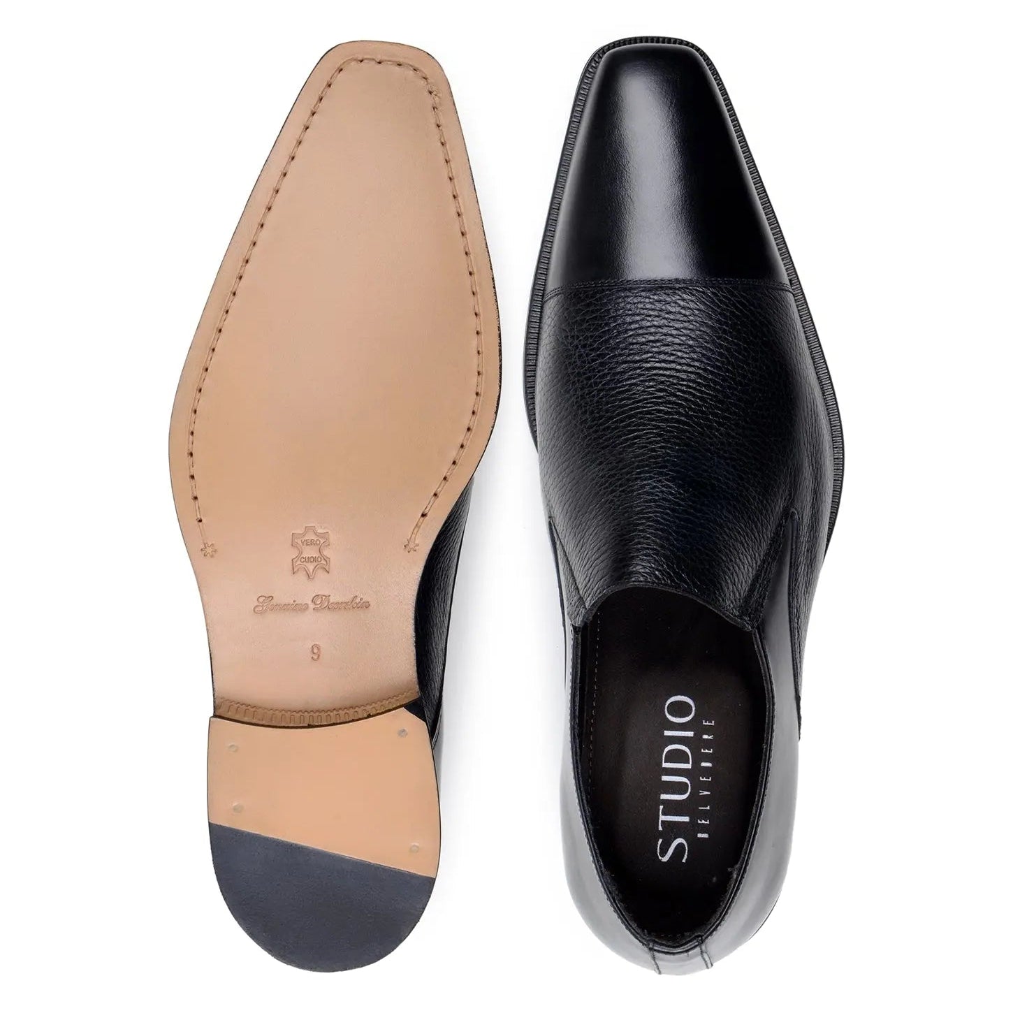 Belvedere Andreo Black Genuine Leather Italian Deerskin/Calf Loafers