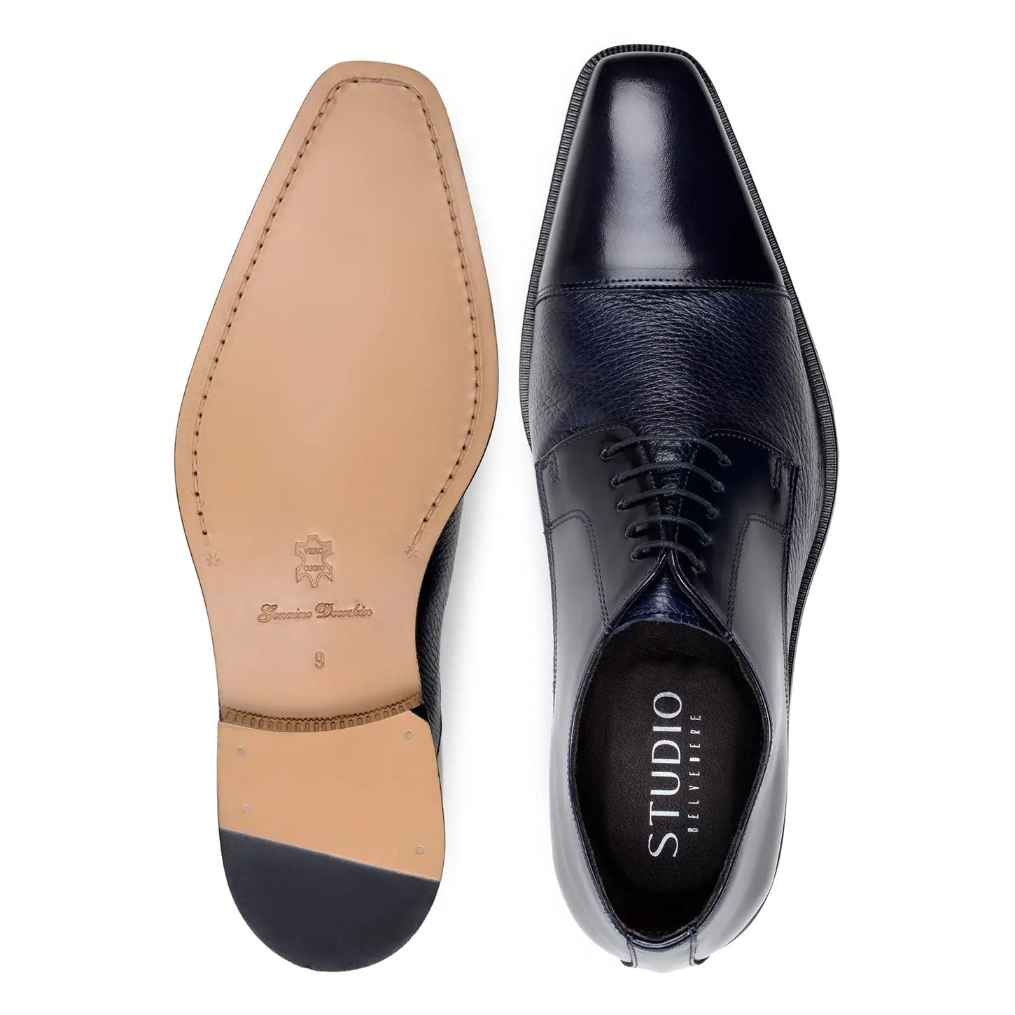 Belvedere Alexander Navy Genuine Leather Italian Deerskin/Calf Oxfords