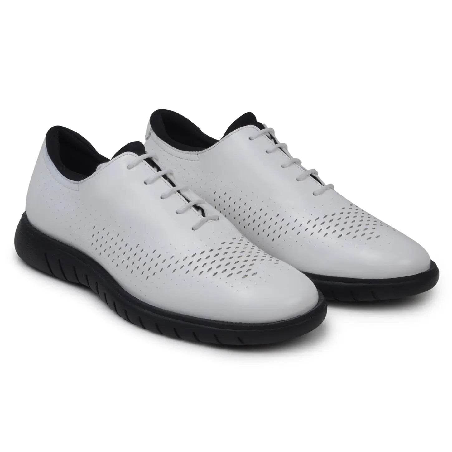 Belvedere Maxim White Genuine Leather Laser Cut Patent/Neoprene Sneakers