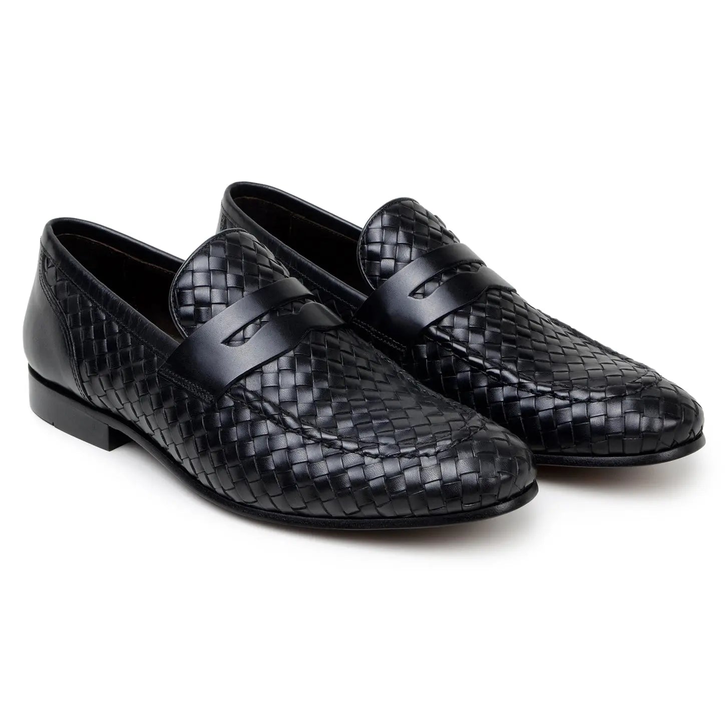 Belvedere Luca Black Genuine Leather Woven Calf Loafers