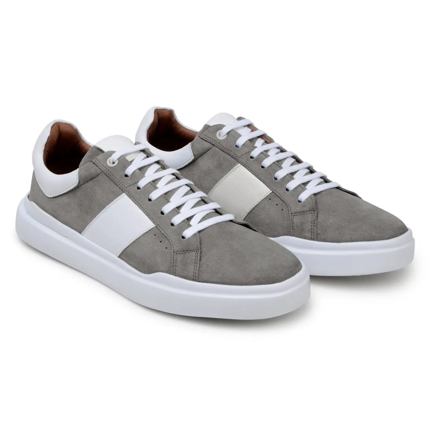 Belvedere Olivier Grey/White Genuine Leather Italian Suede/Soft Calf Sneakers