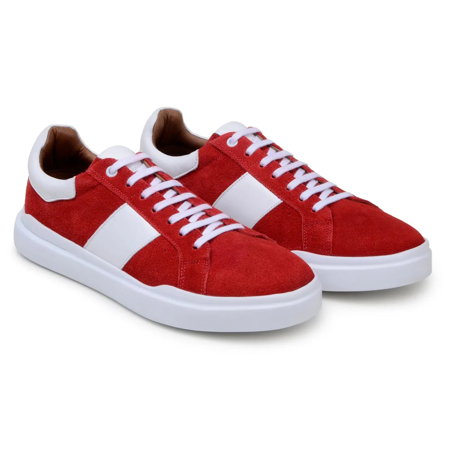 Belvedere Olivier Red/White Genuine Leather Italian Suede/Soft Calf Sneakers