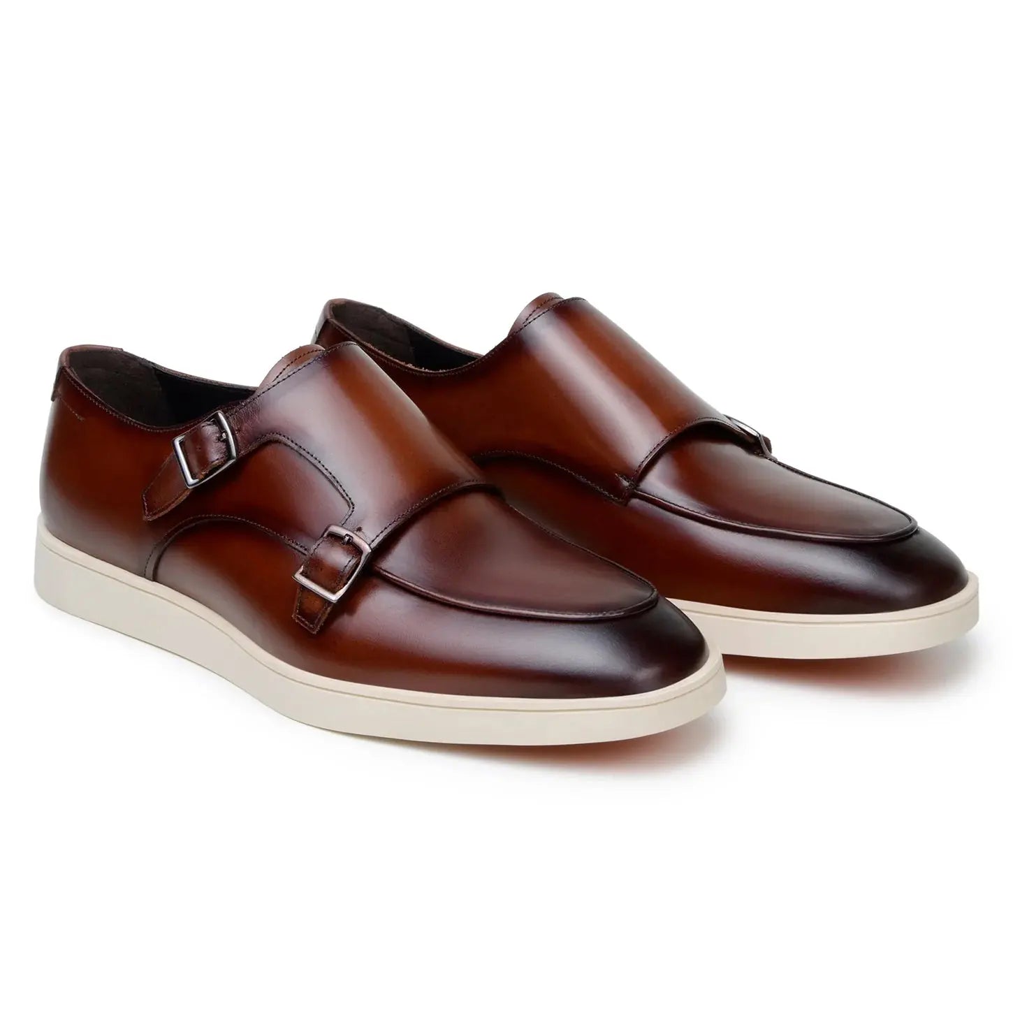 Belvedere Marcio Cognac Genuine Nappa Leather Monk Straps Shoes