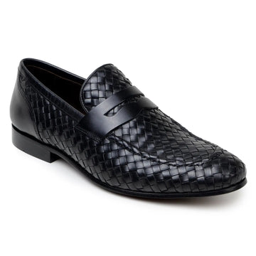 Belvedere Luca Black Genuine Leather Woven Calf Loafers