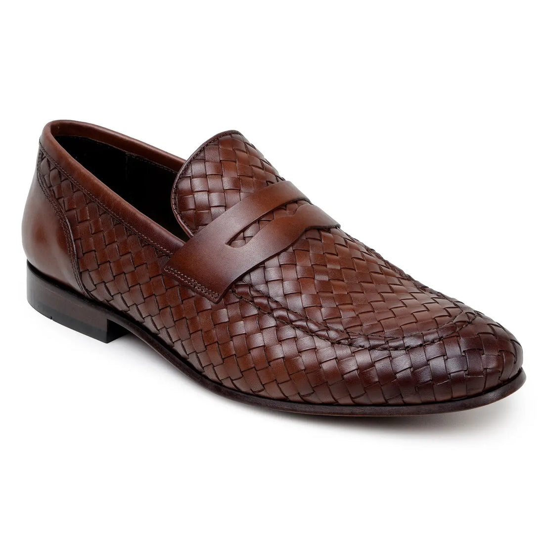 Belvedere Luca Antique Tan Genuine Leather Woven Calf Loafers