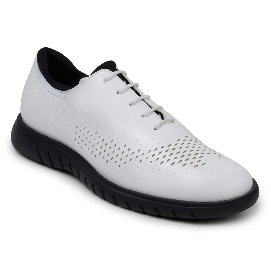 Belvedere Maxim White Genuine Leather Laser Cut Patent/Neoprene Sneakers