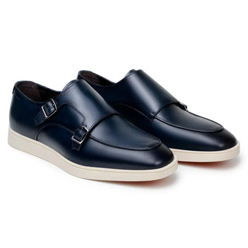 Belvedere Marcio Navy Genuine Nappa Leather Monk Straps Shoes