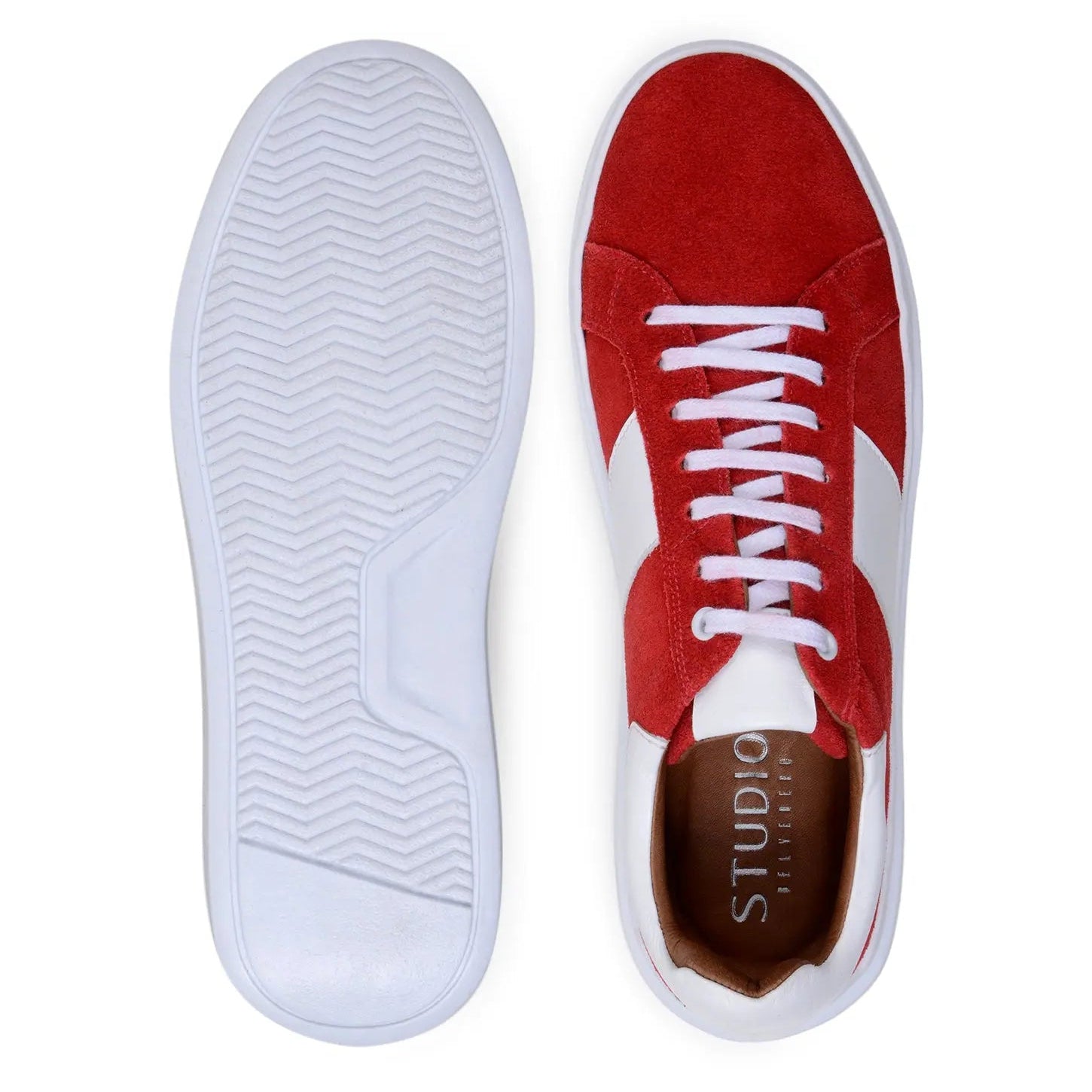 Belvedere Olivier Red/White Genuine Leather Italian Suede/Soft Calf Sneakers