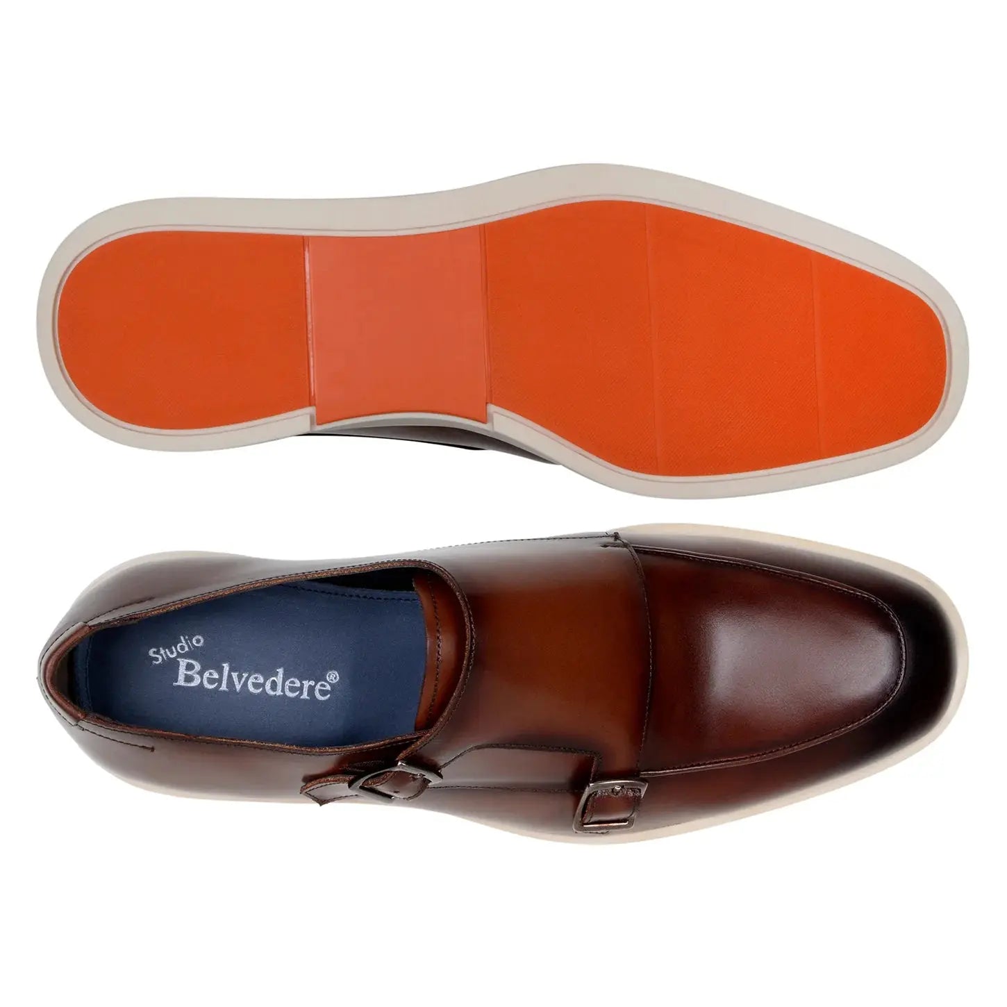 Belvedere Marcio Cognac Genuine Nappa Leather Monk Straps Shoes