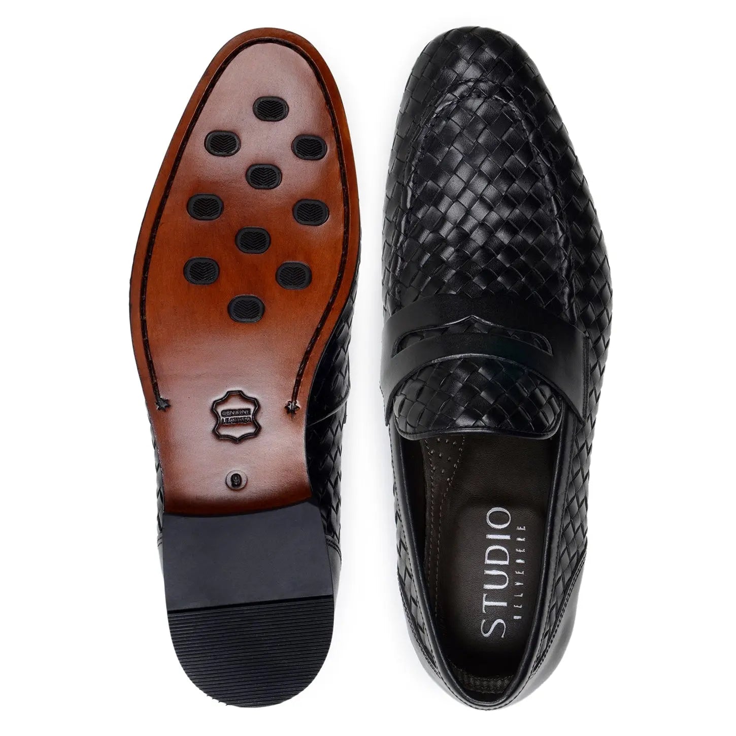 Belvedere Luca Black Genuine Leather Woven Calf Loafers