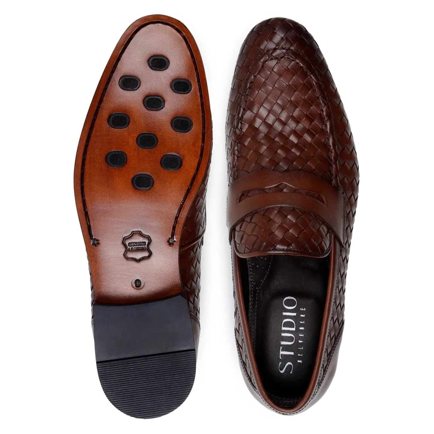 Belvedere Luca Antique Tan Genuine Leather Woven Calf Loafers