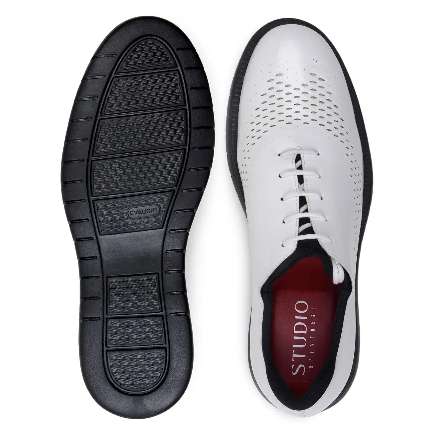Belvedere Maxim White Genuine Leather Laser Cut Patent/Neoprene Sneakers