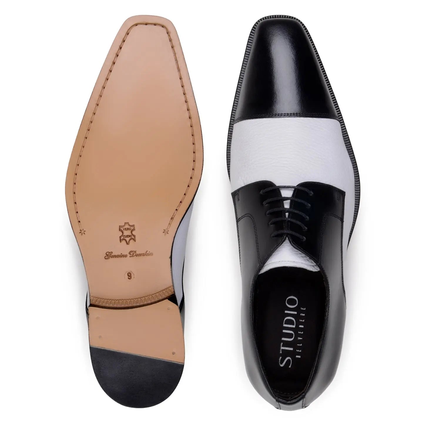 Belvedere Alexander Black/White Genuine Leather Italian Deerskin/Calf Oxfords