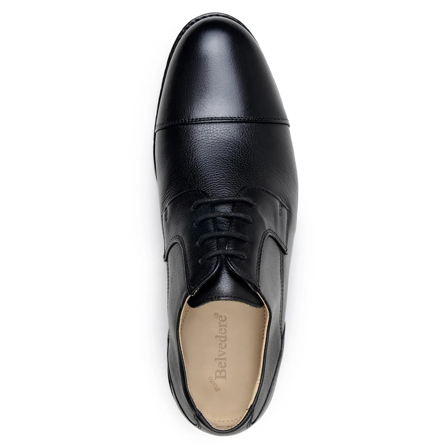 Belvedere Lincoln Black Genuine Leather Soft Pebble Grain Calf Oxfords