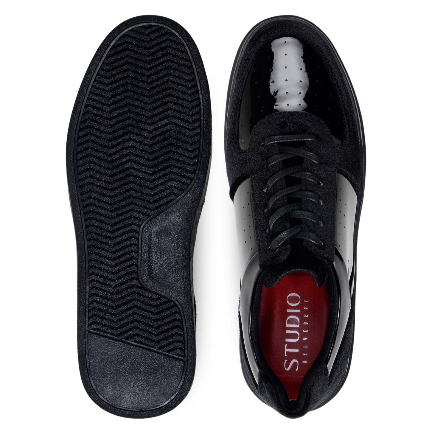 Belvedere Edmound Black Genuine Leather Patent/Velvet Sneakers