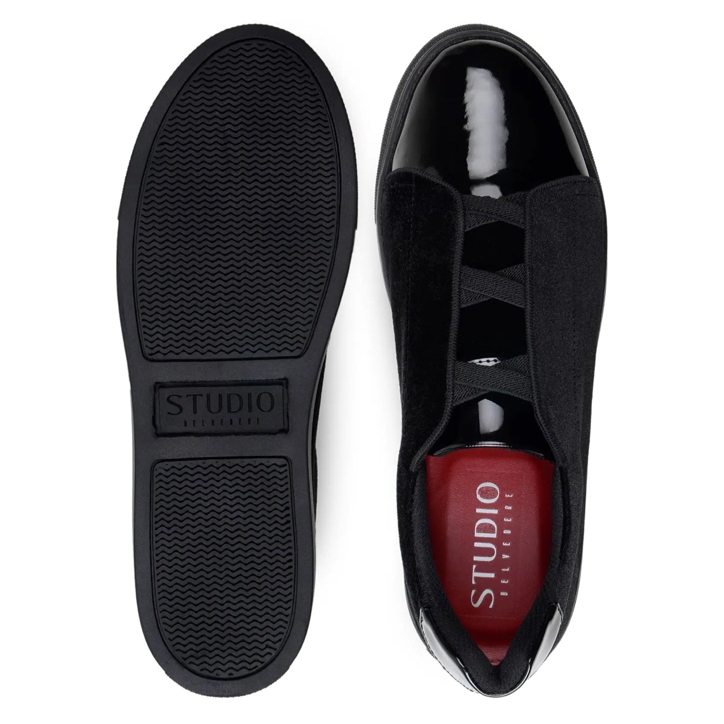 Belvedere Silvano Black Genuine Leather Patent/Velvet Sneakers