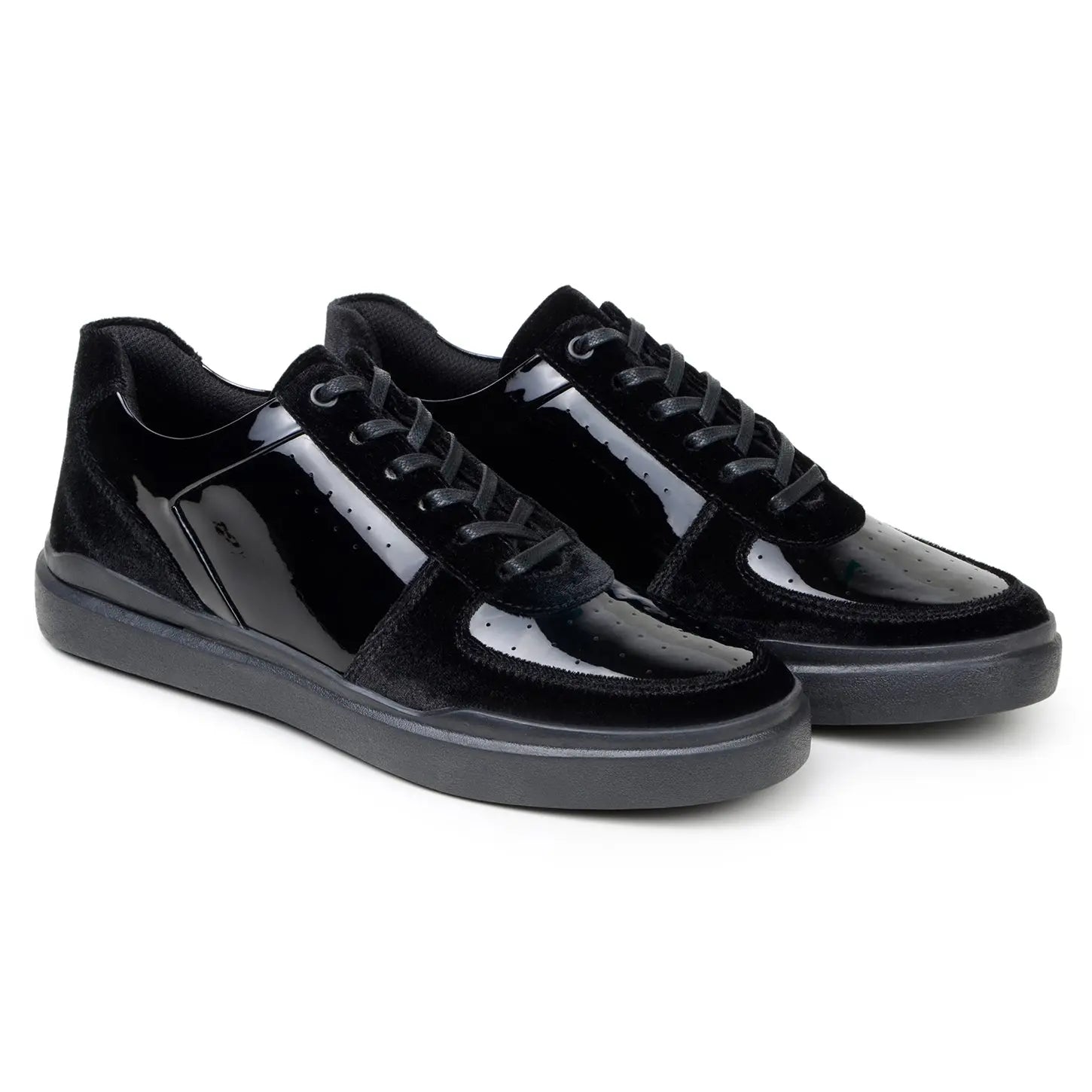 Belvedere Edmound Black Genuine Leather Patent/Velvet Sneakers