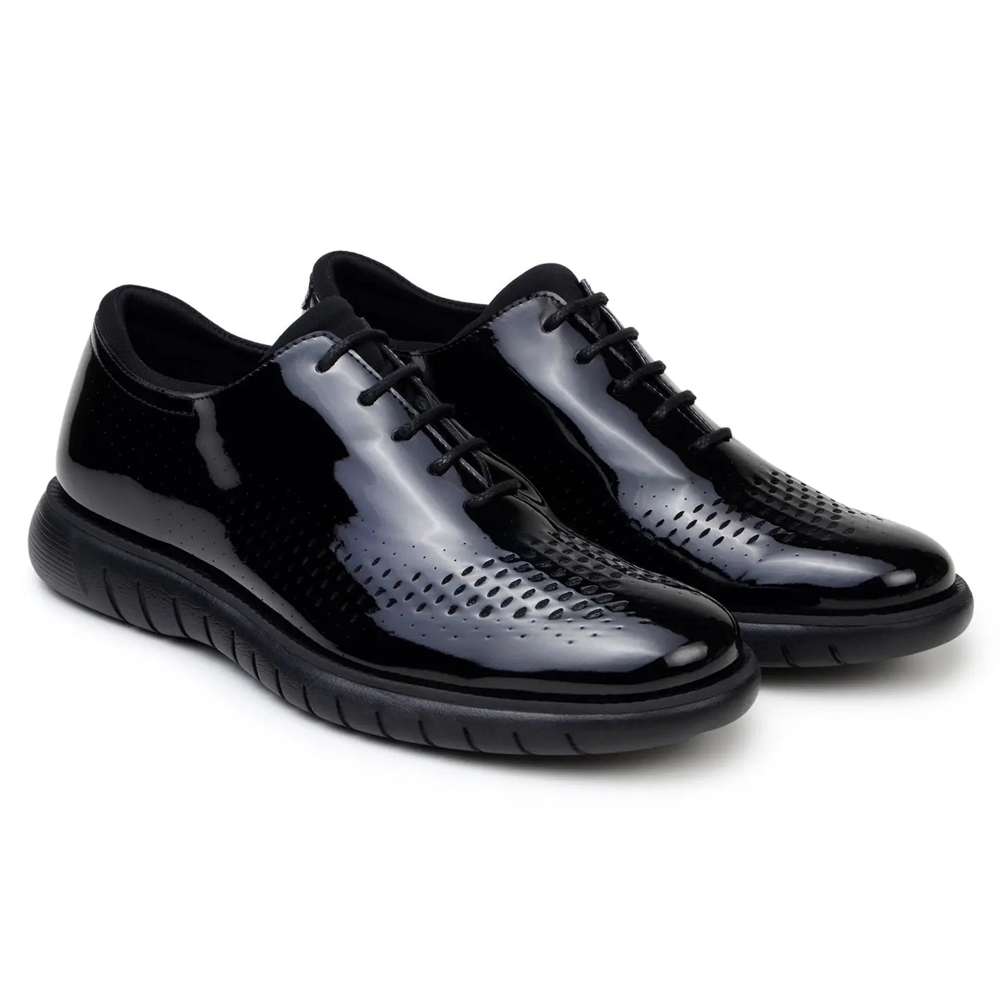 Belvedere Maxim Black Genuine Leather Laser Cut Patent/Neoprene Sneakers