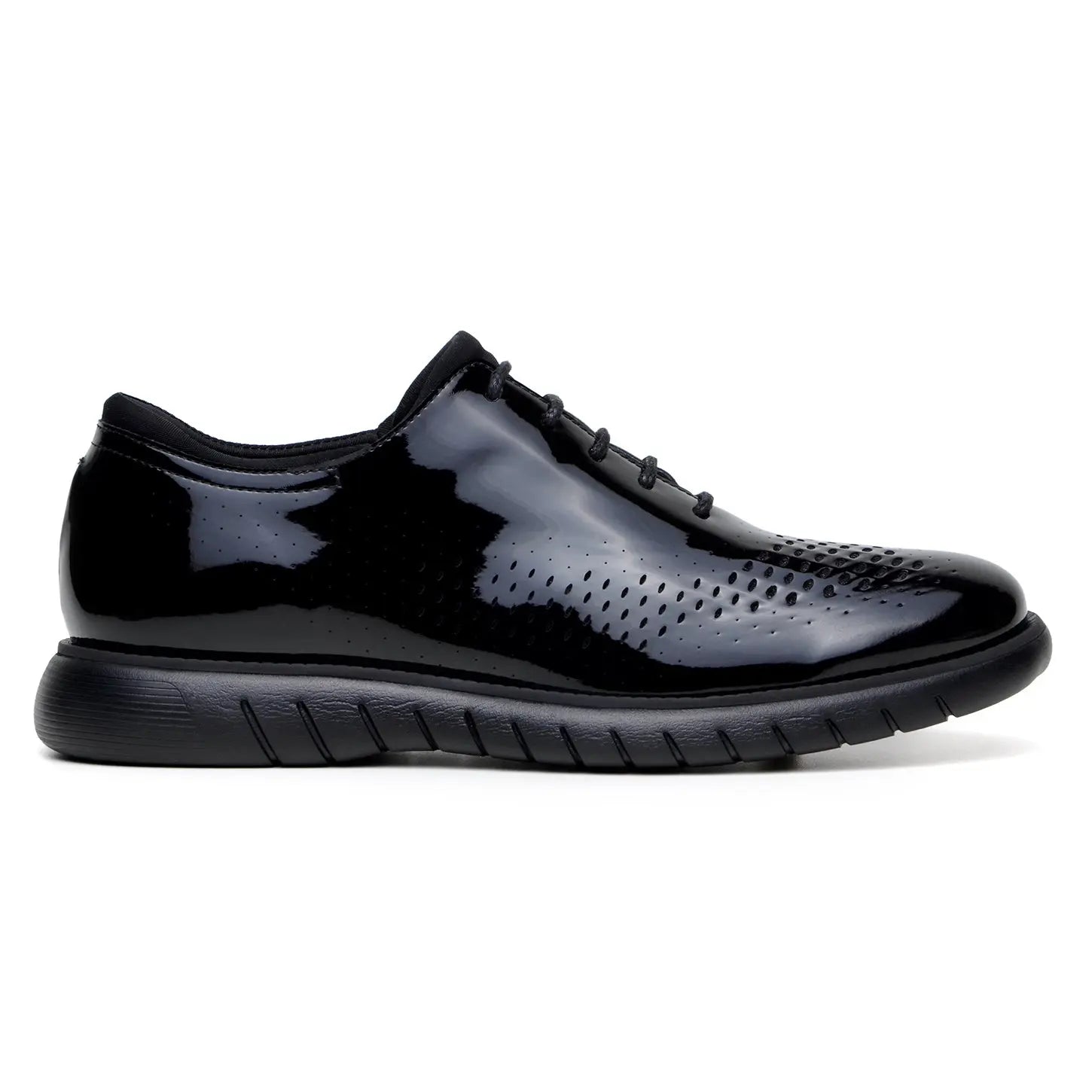 Belvedere Maxim Black Genuine Leather Laser Cut Patent/Neoprene Sneakers