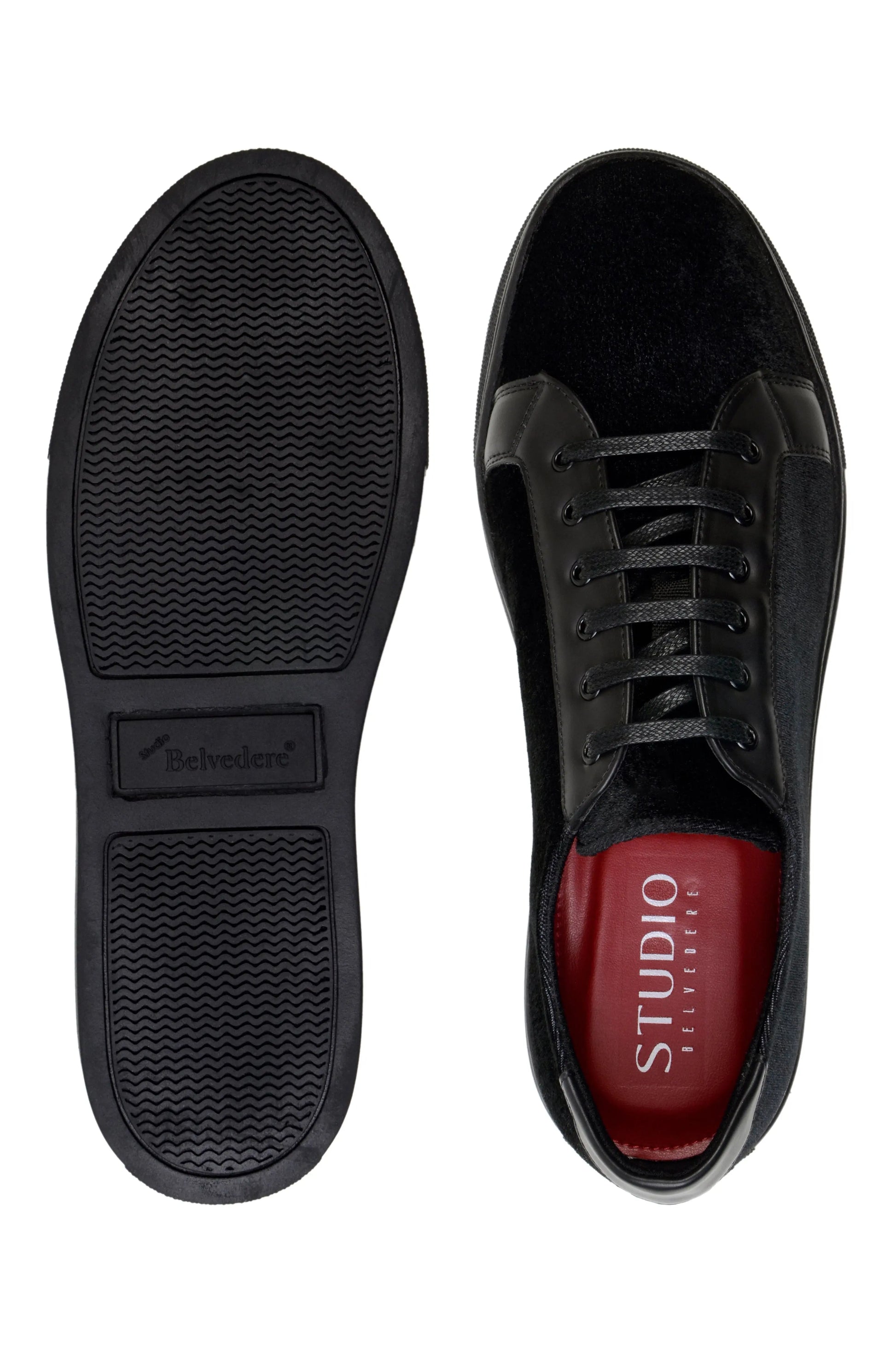 Belvedere Teo Black Genuine Leather Patent/Velvet Sneakers