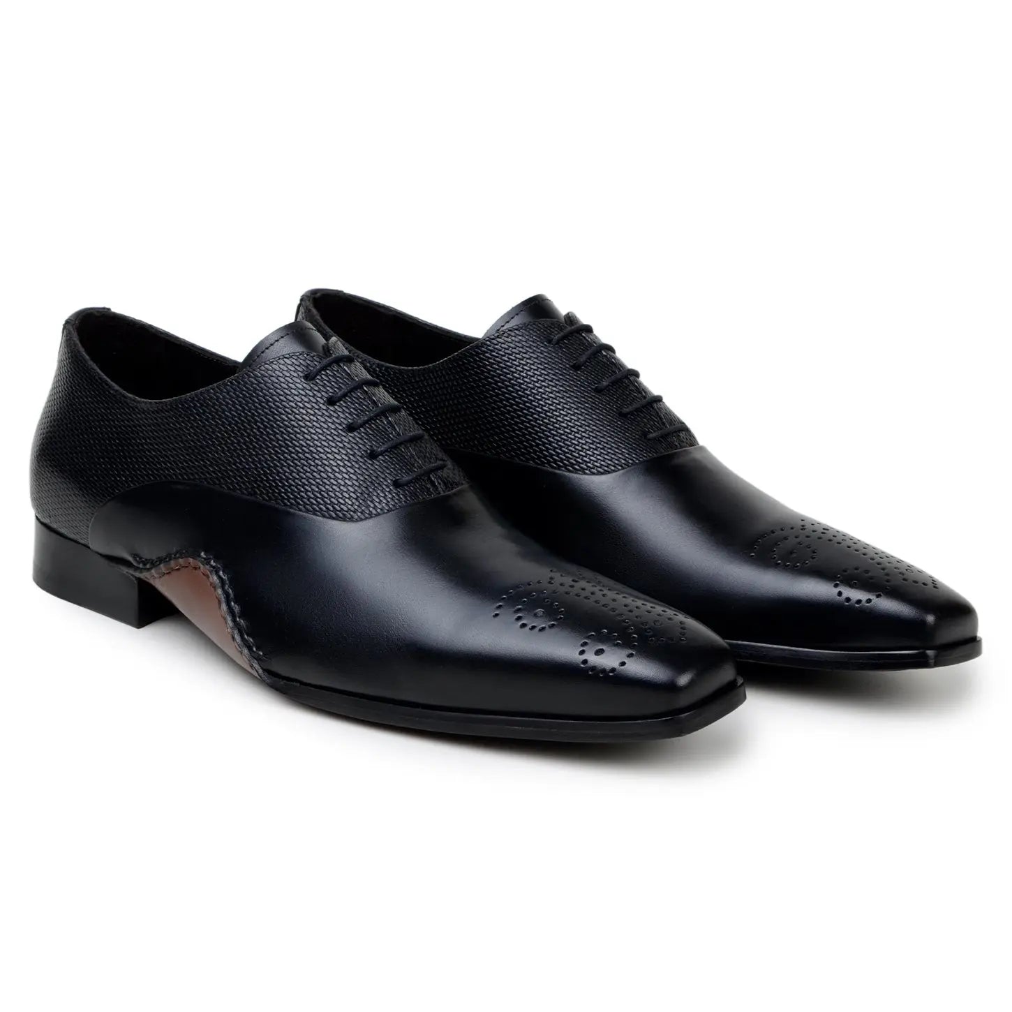 Belvedere Saggio Black Genuine Leather Italian Calf Oxfords