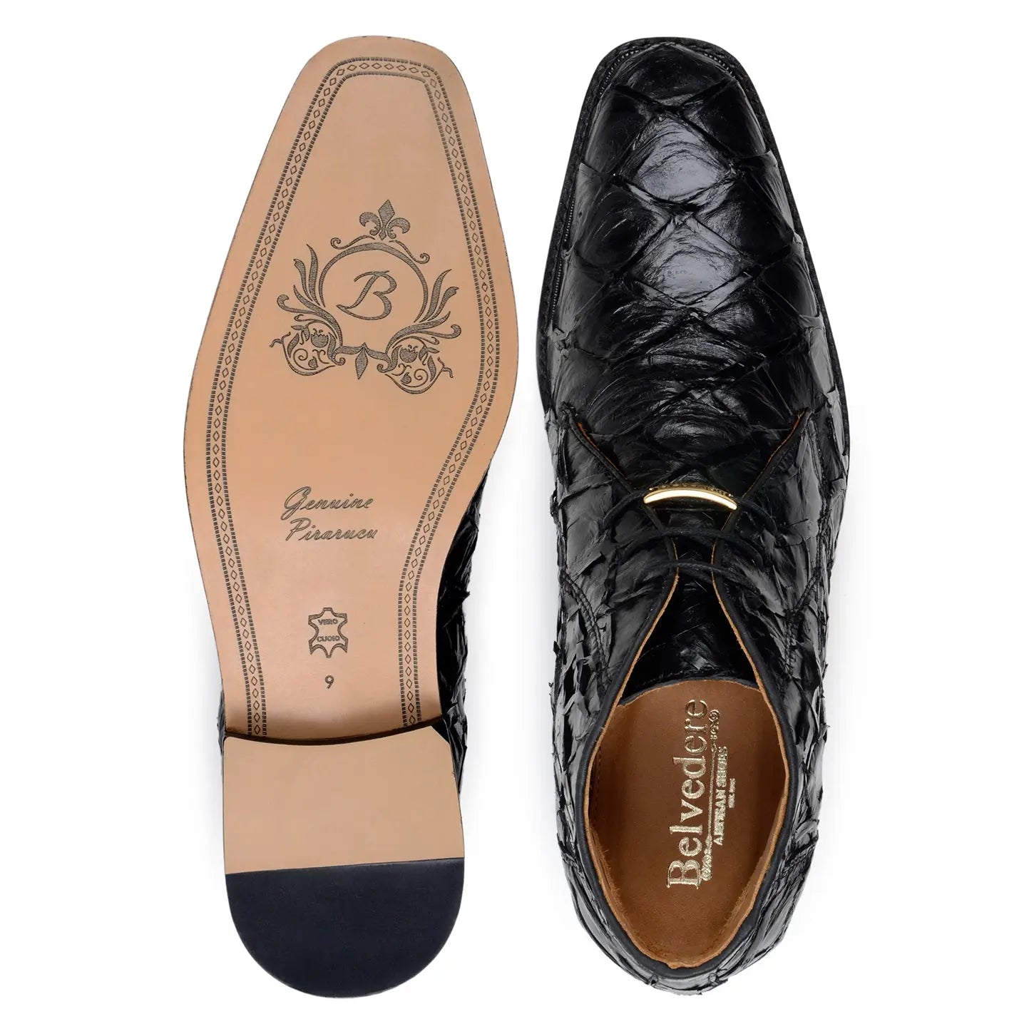Belvedere Ciro BR03 Black Genuine Pirarucu Oxfords