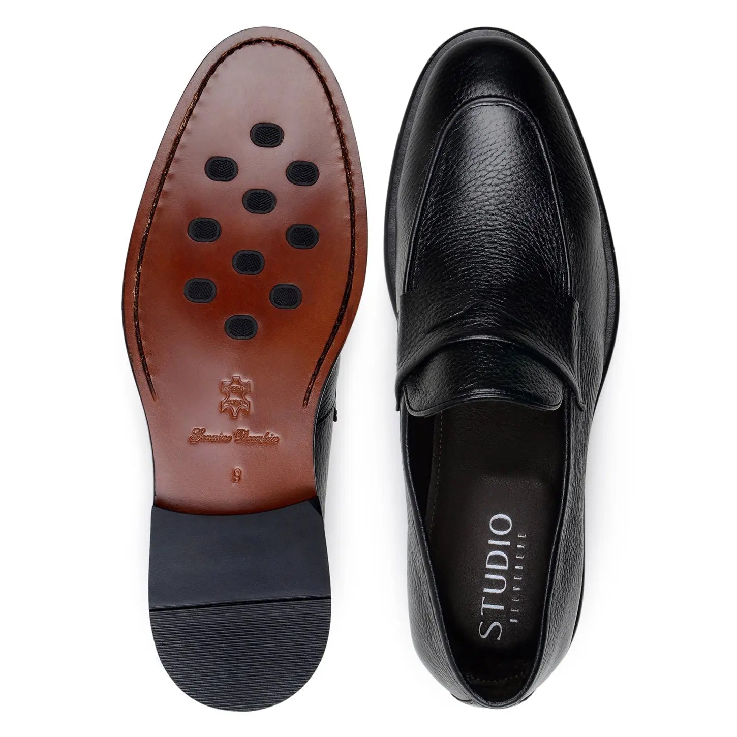 Belvedere Nohr Black Genuine Leather Italian Deerskin Loafers