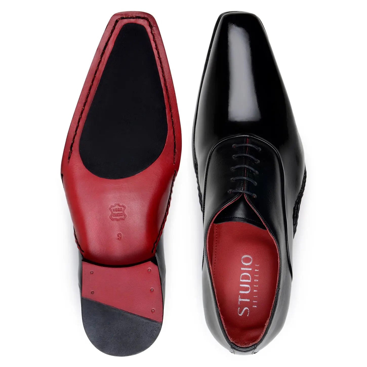 Belvedere Nero Black/Red Genuine Leather Italian Calf Oxfords