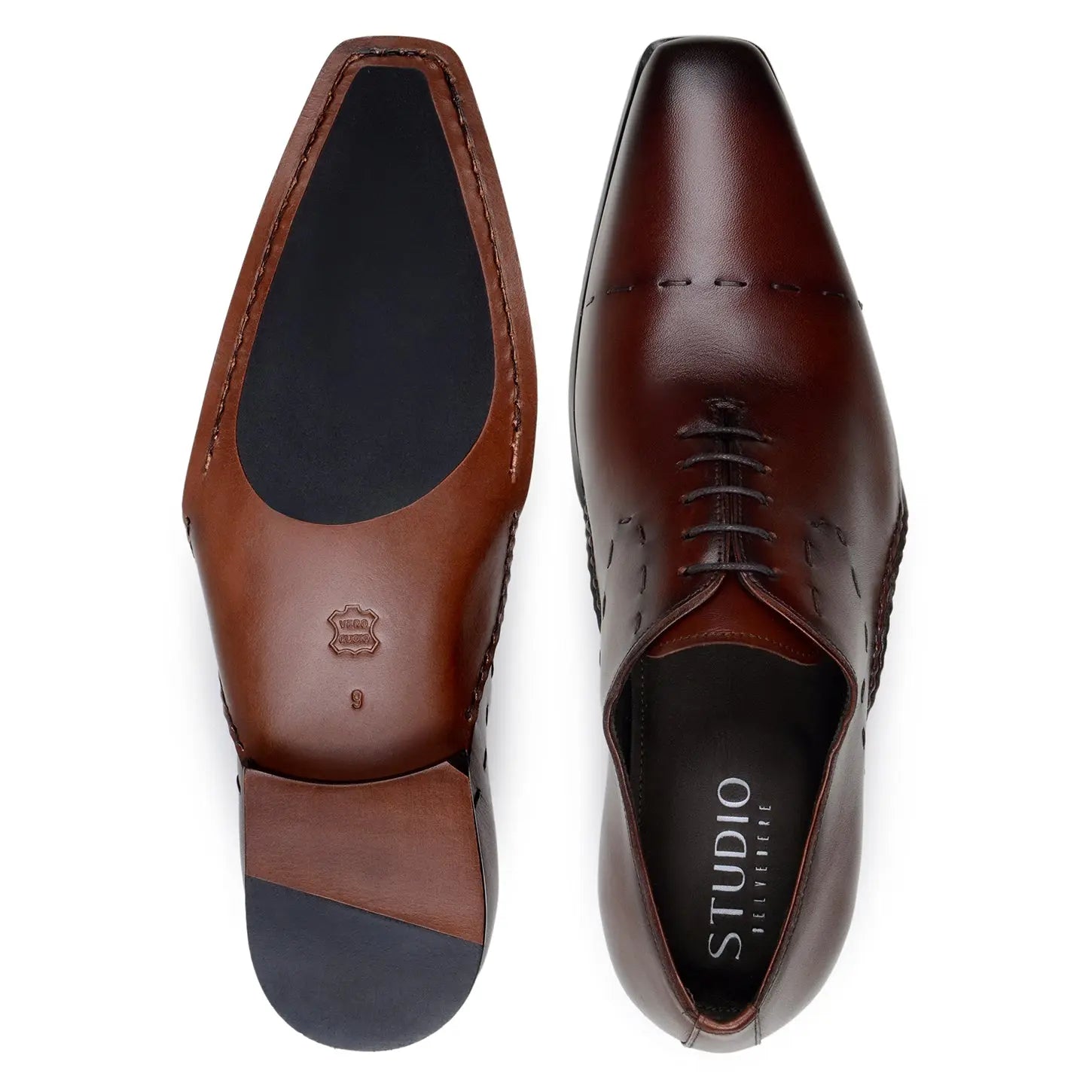 Belvedere Maestro Antique Cognac Genuine Leather Italian Calf Oxfords