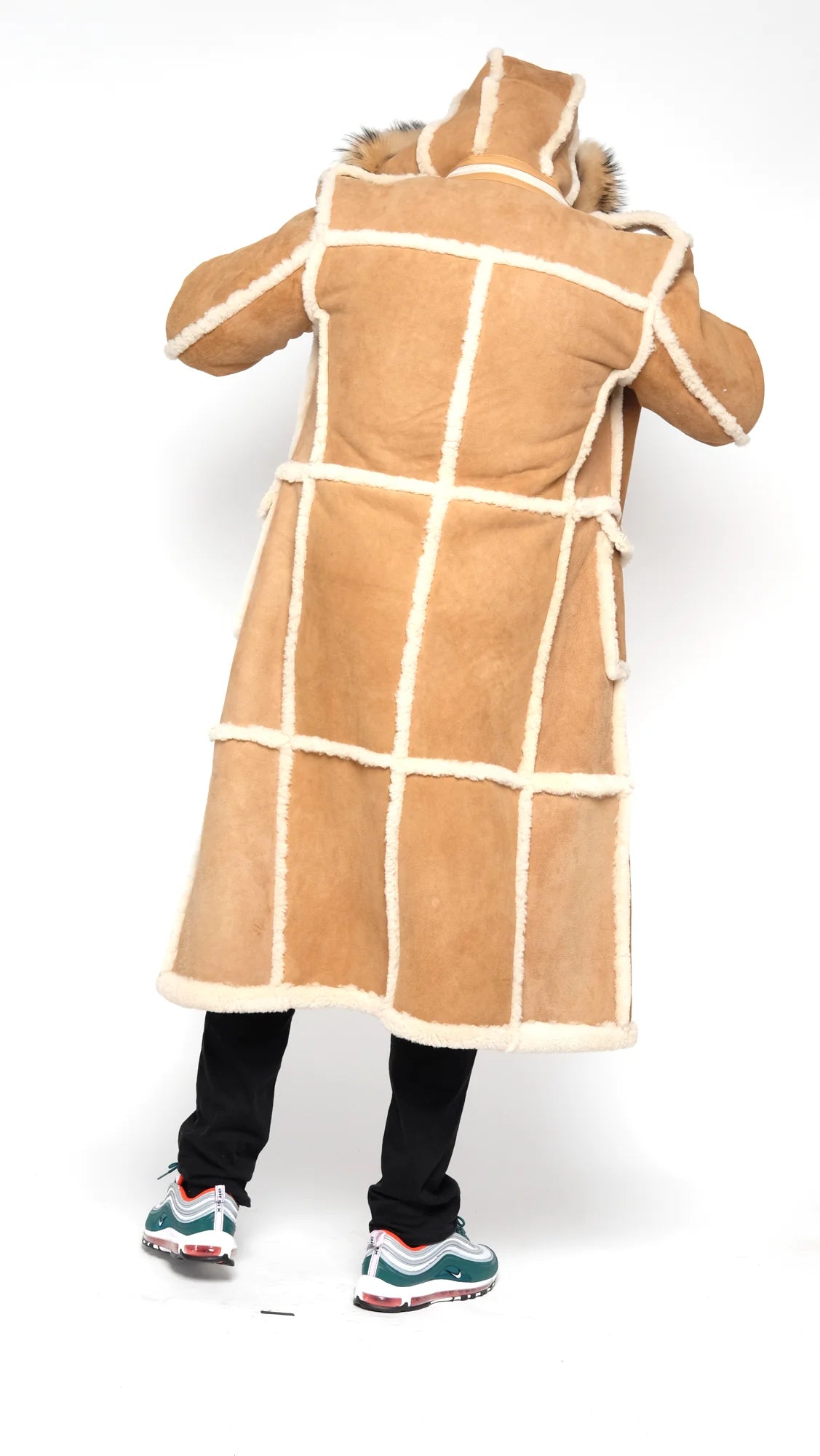 Jakewood 6000H Cognac/Suede Genuine Sheepskin Hooded Trench Coat
