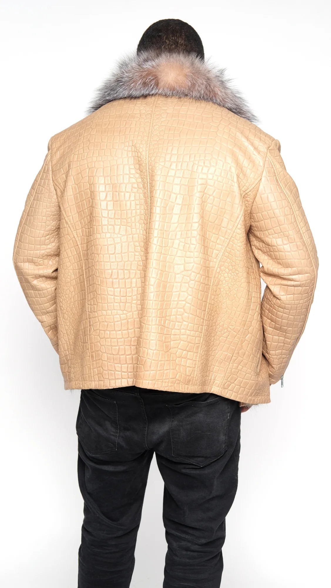 Jakewood 7100 Beige Genuine Embossed Leather/Fox Fur Jacket