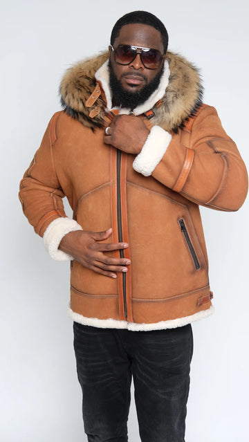 Jakewood 8015 Cognac Genuine Sheepskin/Suede Aviator Jacket