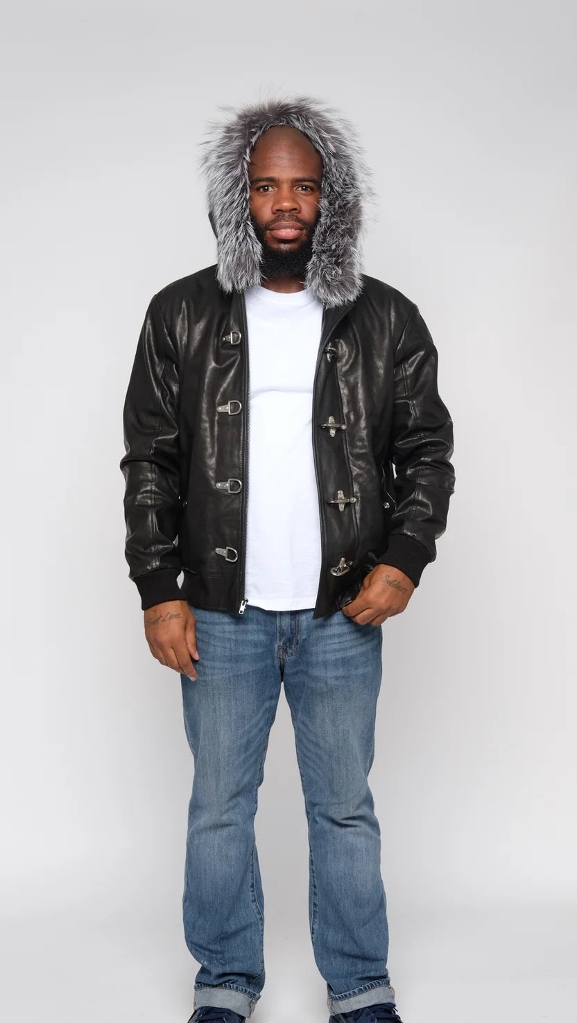 Jakewood 3460 Black/SIlver Genuine Fox Fur/Leather Jacket