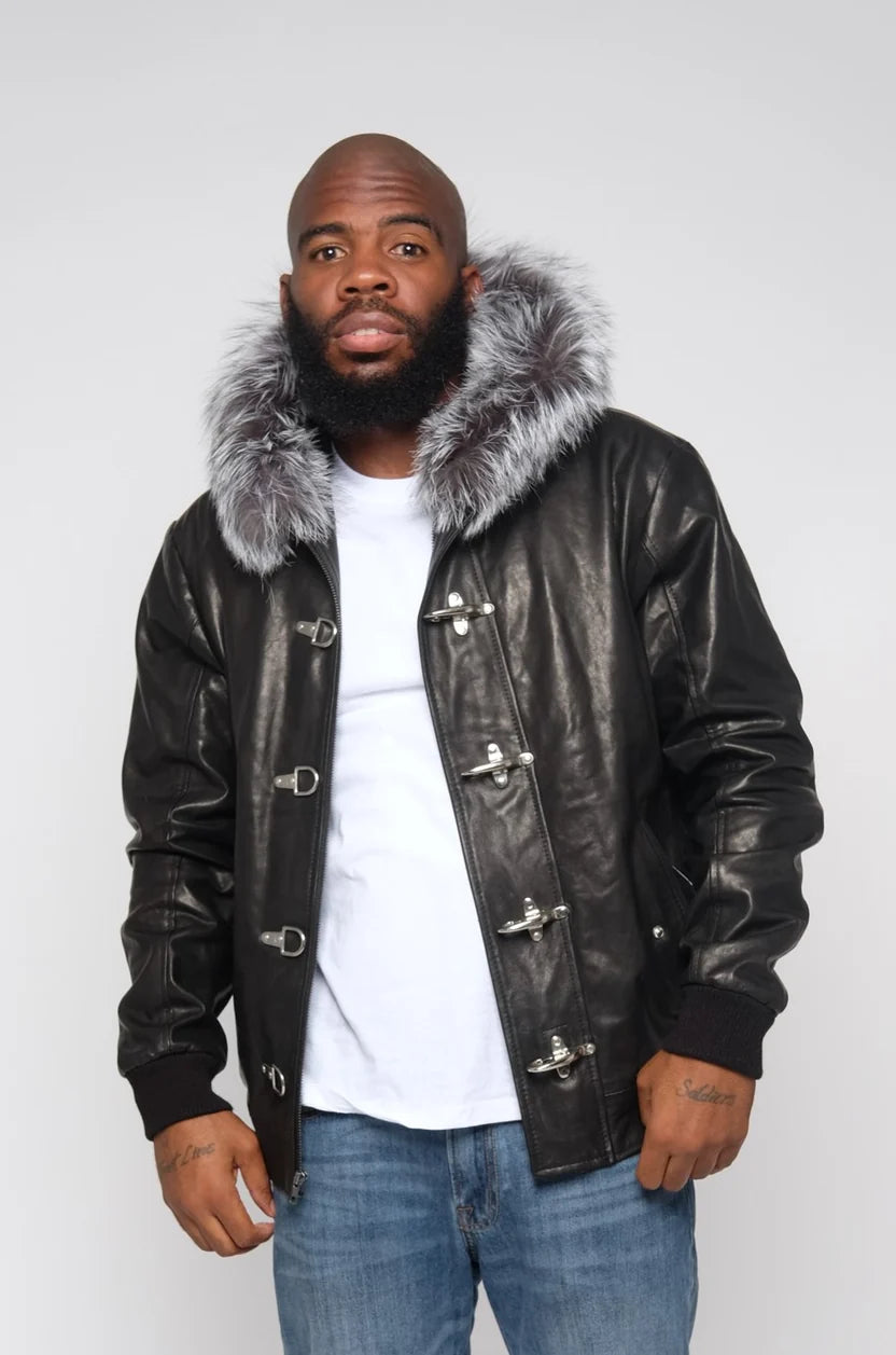 Jakewood 3460 Black/SIlver Genuine Fox Fur/Leather Jacket