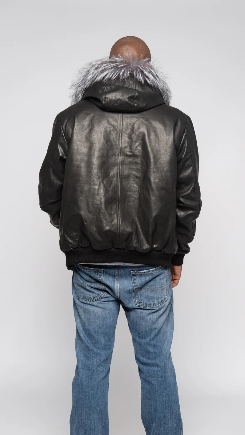 Jakewood 3460 Black/SIlver Genuine Fox Fur/Leather Jacket