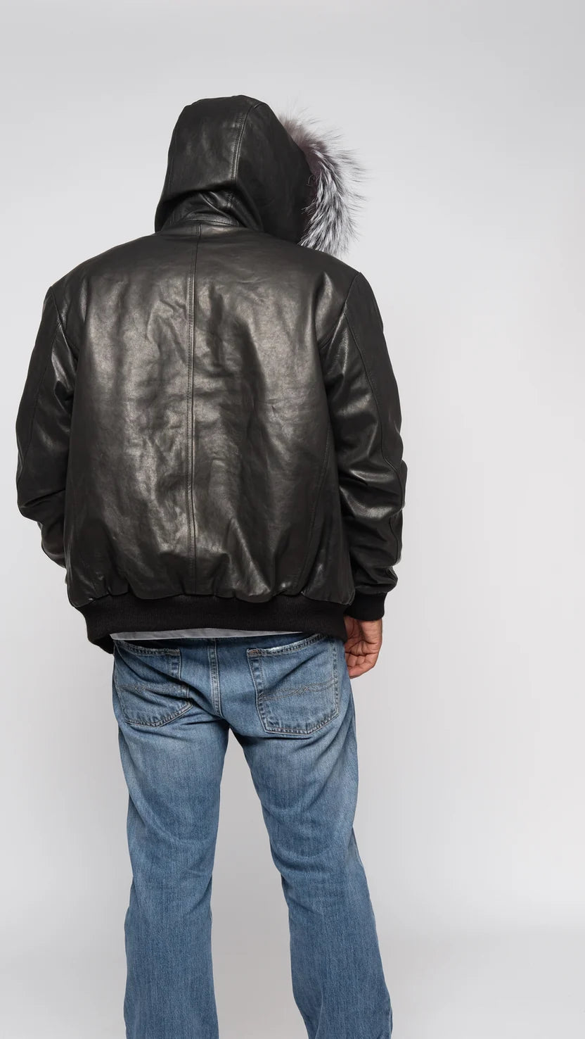 Jakewood 3460 Black/SIlver Genuine Fox Fur/Leather Jacket