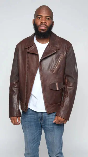 G-Gator Brown Motorcycle Lambskin Jacket With Stingray Trimming 3015 Suit Essence