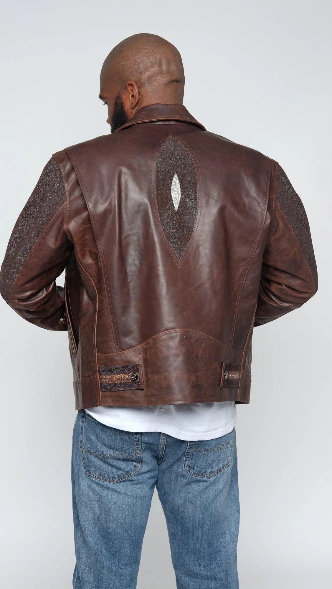 Jakewood 3015 Brown Genuine Stingray/Lambskin Leather Motorcycle Jacket
