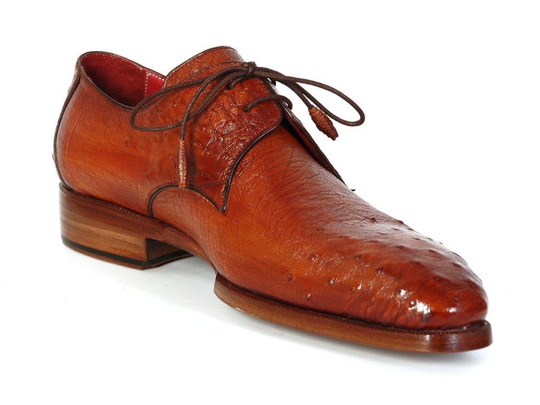 Paul Parkman Men's Tobacco Color Genuine Ostrich Leather Upper Derby Shoes (ID#33B76-TAB) PAUL PARKMAN