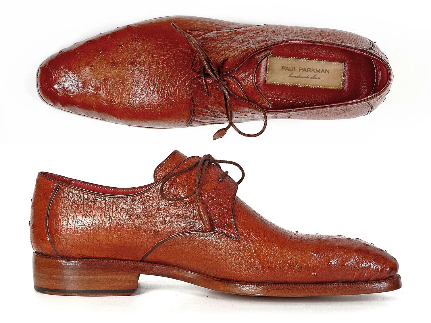 Paul Parkman Men's Tobacco Genuine Ostrich Derby Shoes (ID#33B76-TAB) PAUL PARKMAN