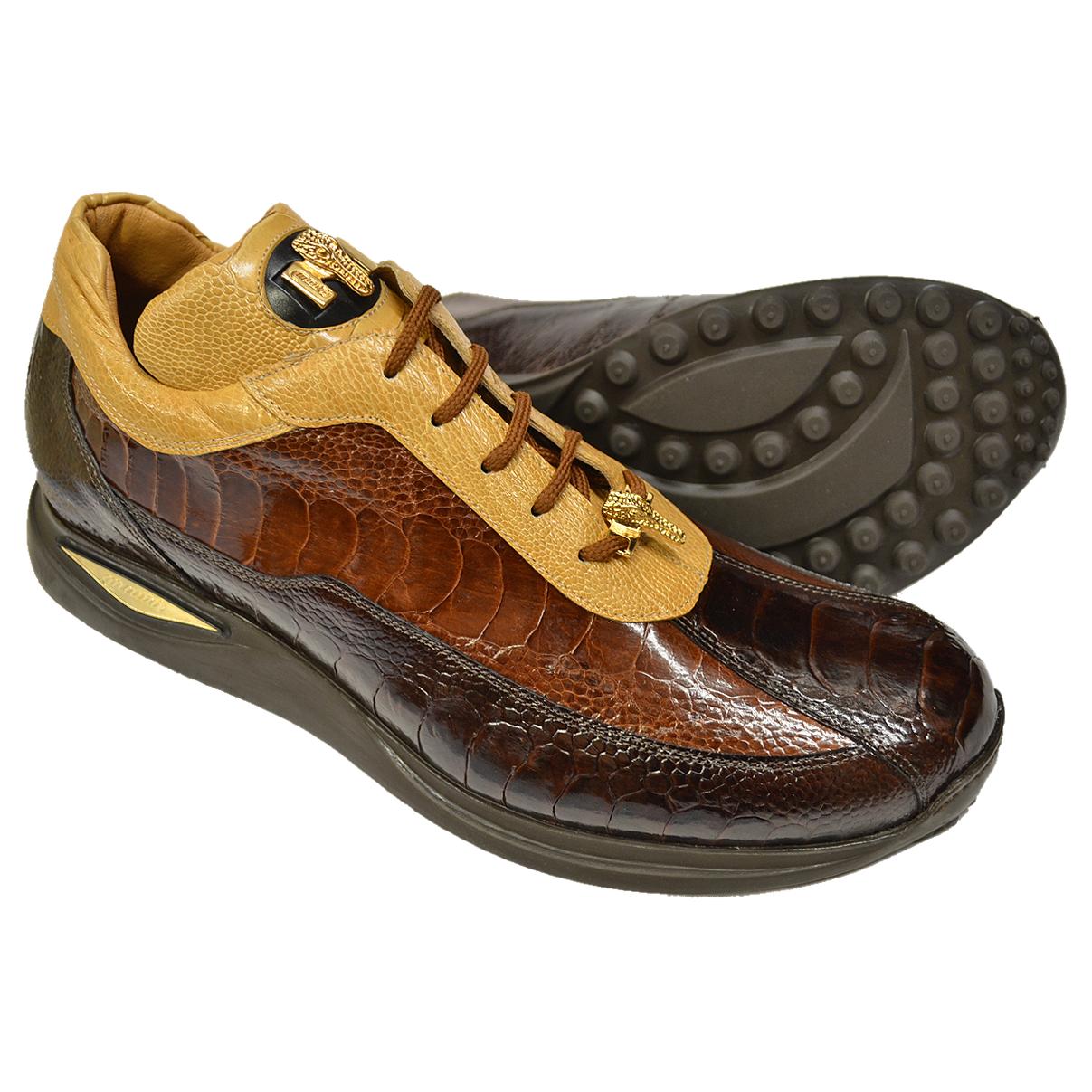 Mauri 8727 Dark Brown/Tabac/Light Caramel Genuine Ostrich Leg Sneakers