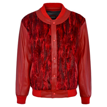 Jakewood 3443 Red Genuine Persian Lamb/Leather Baseball Bomber Jacket