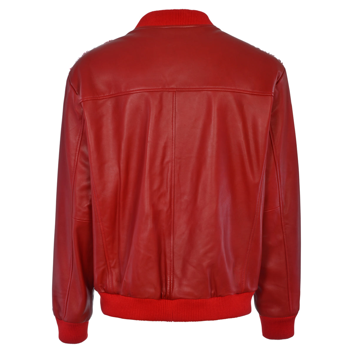 Jakewood 3443 Red Genuine Persian Lamb/Leather Baseball Bomber Jacket