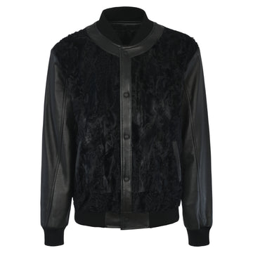Jakewood 3443 Black Genuine Persian Lamb/Leather Baseball Bomber Jacket