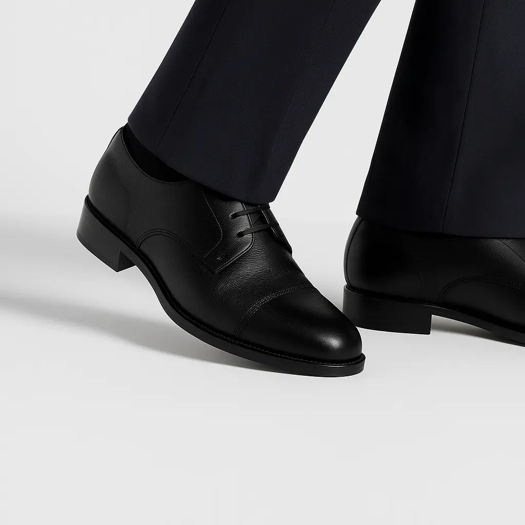 Belvedere Lincoln Black Genuine Leather Soft Pebble Grain Calf Oxfords