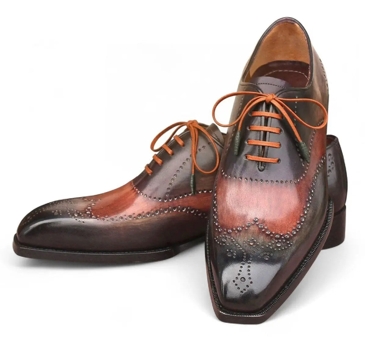 Paul Parkman Men's Green/Brown Goodyear Welted Wingtip Oxfords (ID#E271)