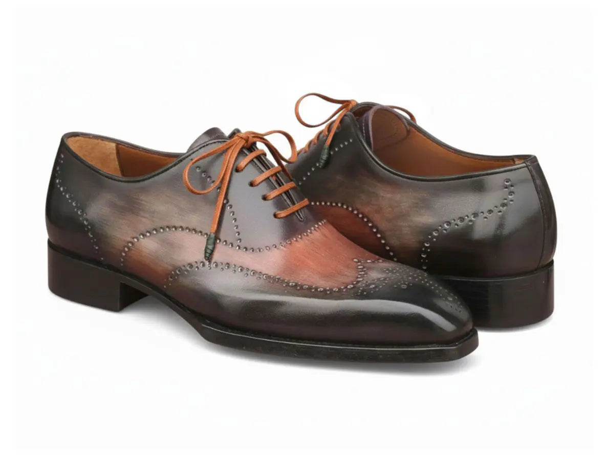 Paul Parkman Men's Green/Brown Goodyear Welted Wingtip Oxfords (ID#E271) PAUL PARKMAN
